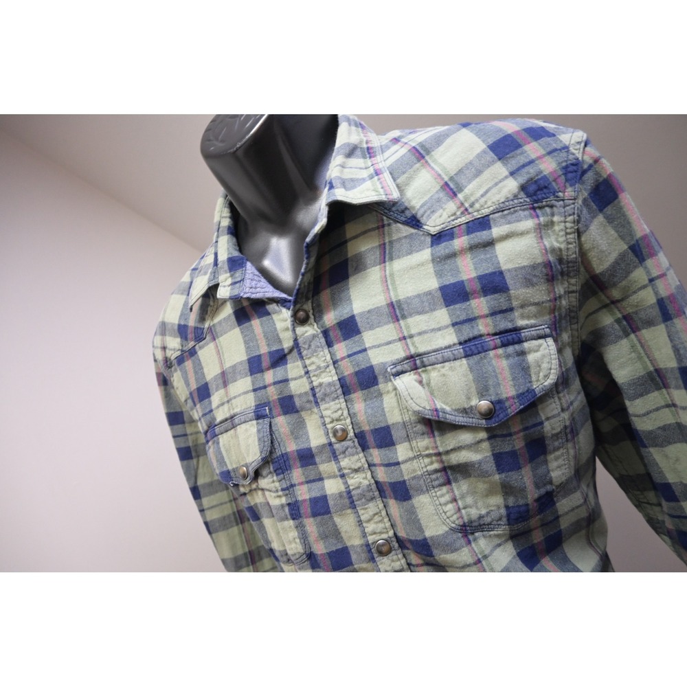 Lucky Brand Western Pearl Snaps Cowboy Shirt Mens Large Plaid Casual Excellent